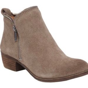 Lucky Brand tan real suede ankle boot with zippers